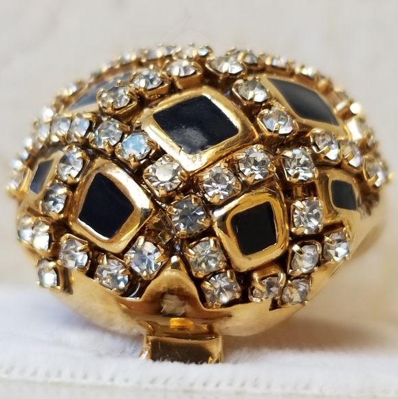 NWT St. John blk. epoxy, rhinestones, gold clip earrings. - Picture 9 of 10